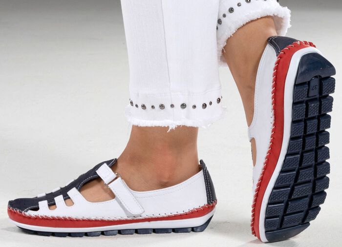 Gemini, klassieke damespantoffels, breedte G, met uitneembaar voetbed WIT-MARINE-ROOD