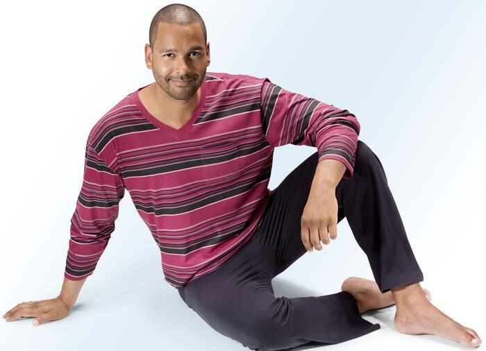 Set van twee pyjama's met V-hals, streepmotief en borstzakje 