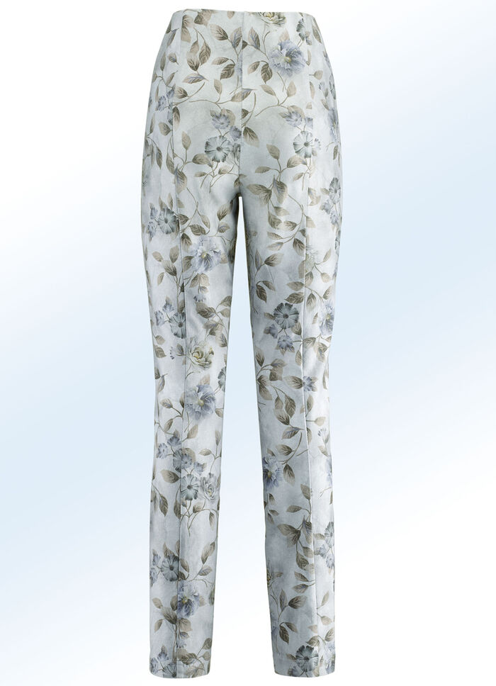 Broek met harmonieus bloemendessin BLAUW-ZANDGRIJS