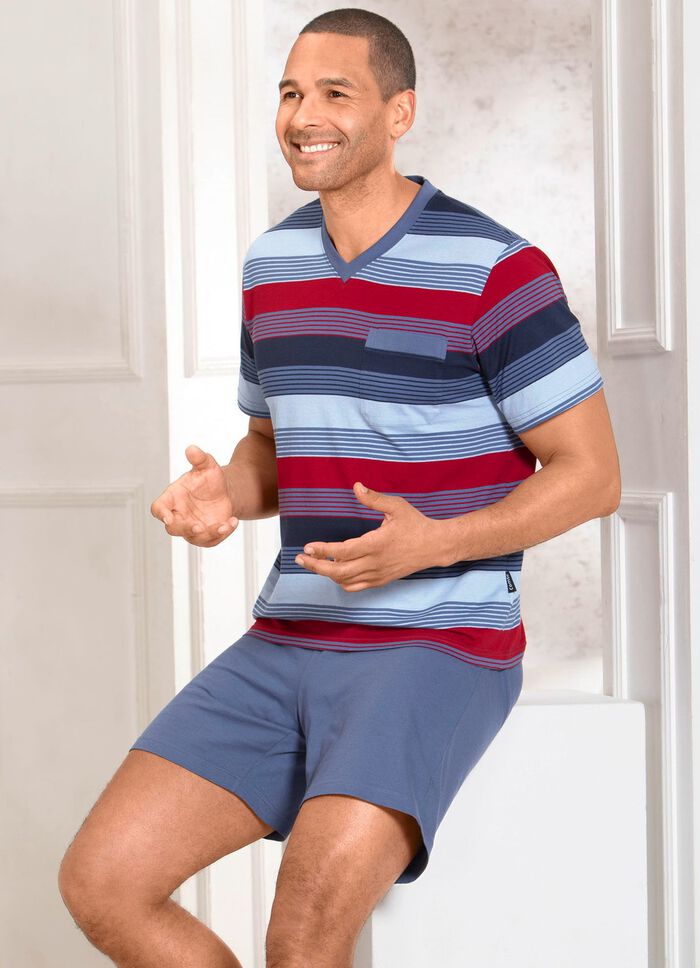 Set van twee shortys met V-hals en borstzak in gestreept design 