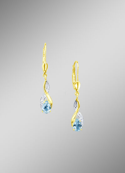 Oorbellen met diamanten en echte blauwe topaas 