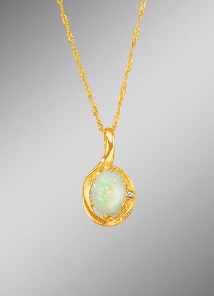 Kettinghanger met Singaporeketting, echt opaal en synth. zirkonia 