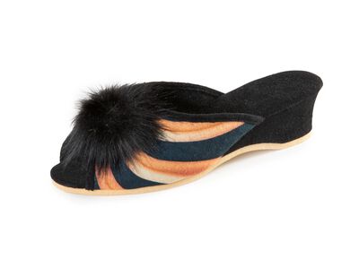 ELENA EDEN, chique damesmuiltjes, breedte G, met imitatiebont pompon 