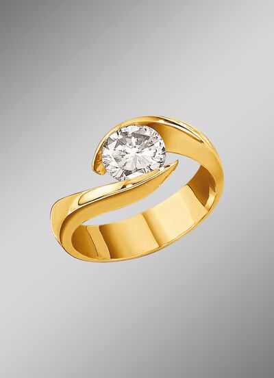 Solitair-damesring met champagnekleurige briljant 