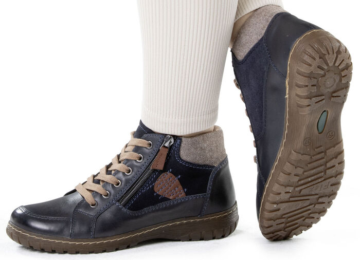 ELENA EDEN veterbootie gemaakt van een mix van leer en materialen DONKERBLAUWBRUIN