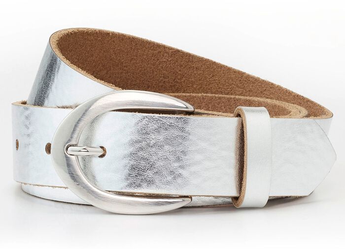 Modieuze damesriem, gemaakt van leer, 3 cm breed ZILVER