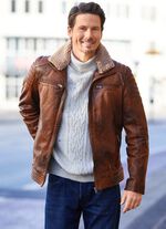 Kort leren jack met rand van imitatiebont 