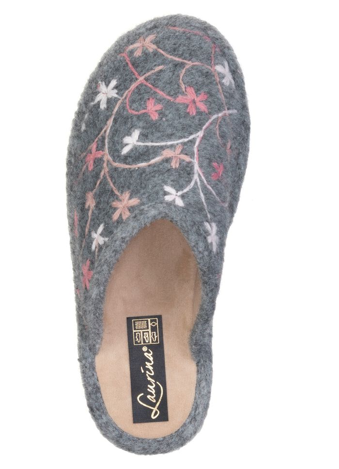 Laurina, lichte damespantoffels met kleurrijk bloemenborduurwerk 