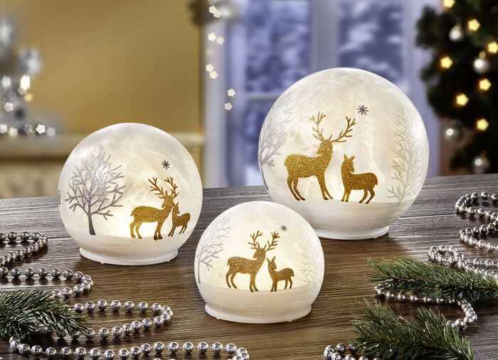 Glazen LED-bollen, set van 3 