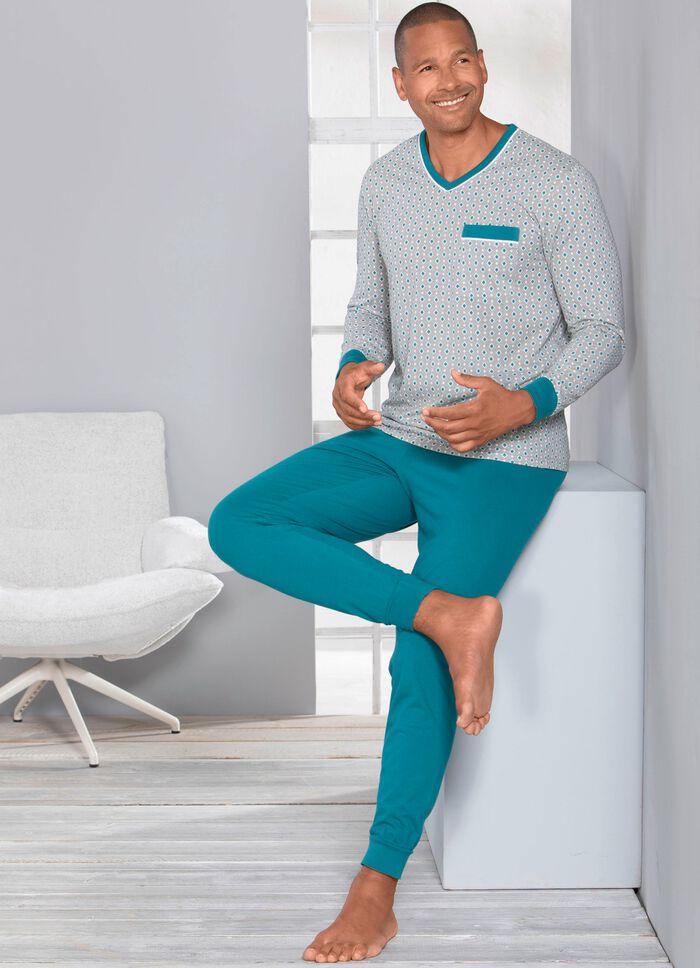 Pyjama, met V-hals en ribboorden 