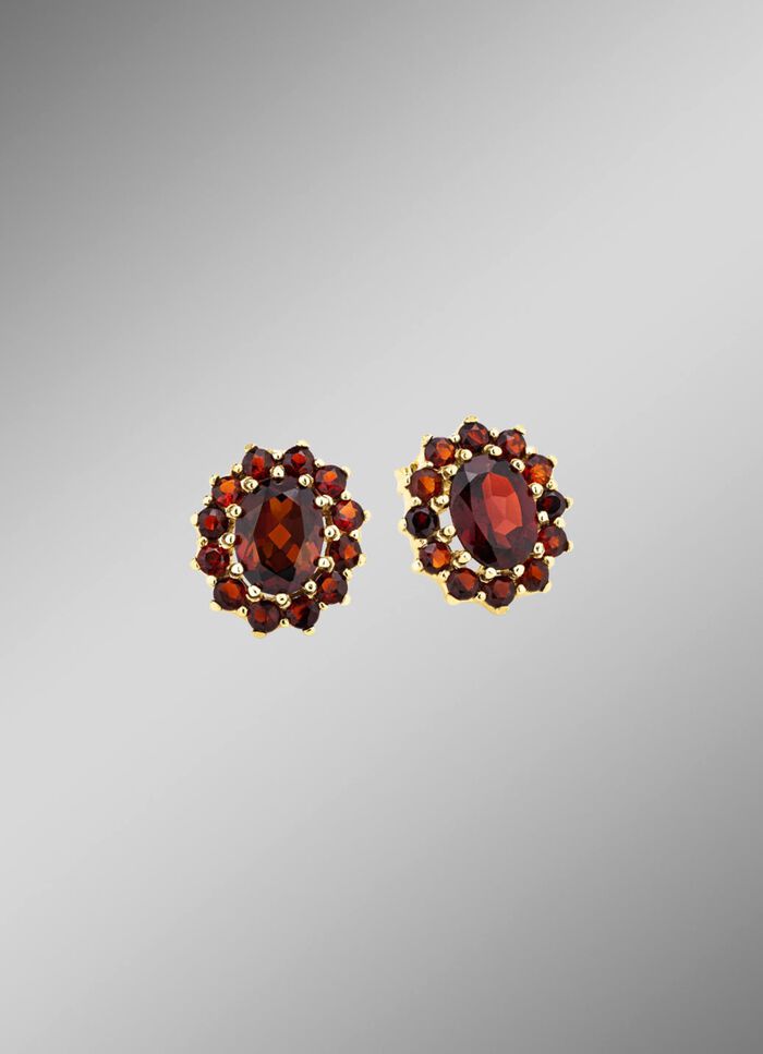 Bloemvormige oorbellen met granaat 