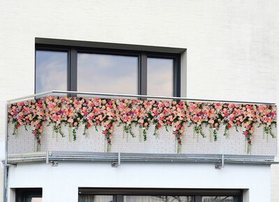 Balkon privacyscherm aan &eacute;&eacute;n zijde bedrukt inclusief bevestigingsmateriaal 