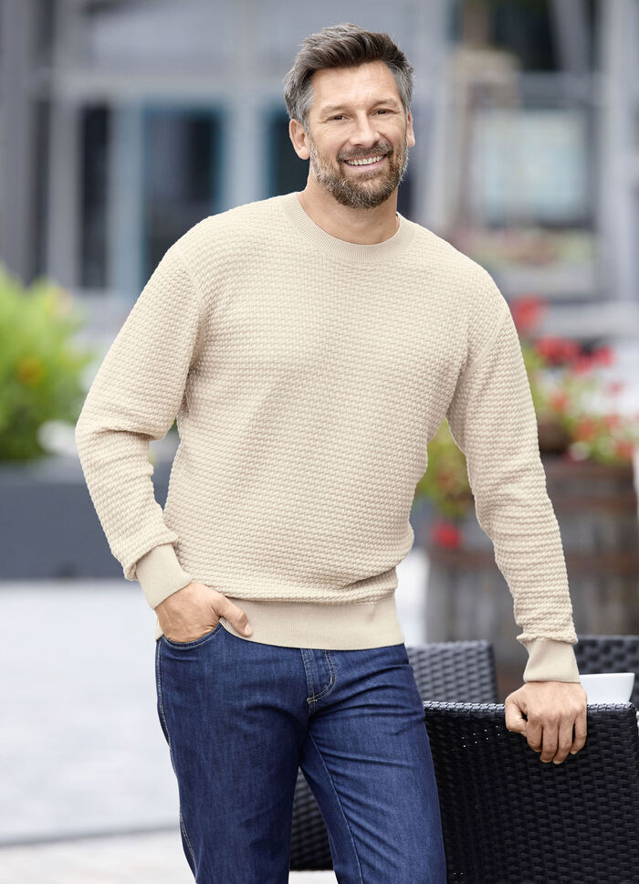 Trui met ronde hals en gestructureerd ontwerp in 3 kleuren BEIGE