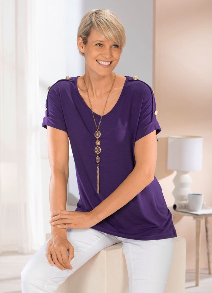 Shirt met ronde V-hals in 2 kleuren VIOLET