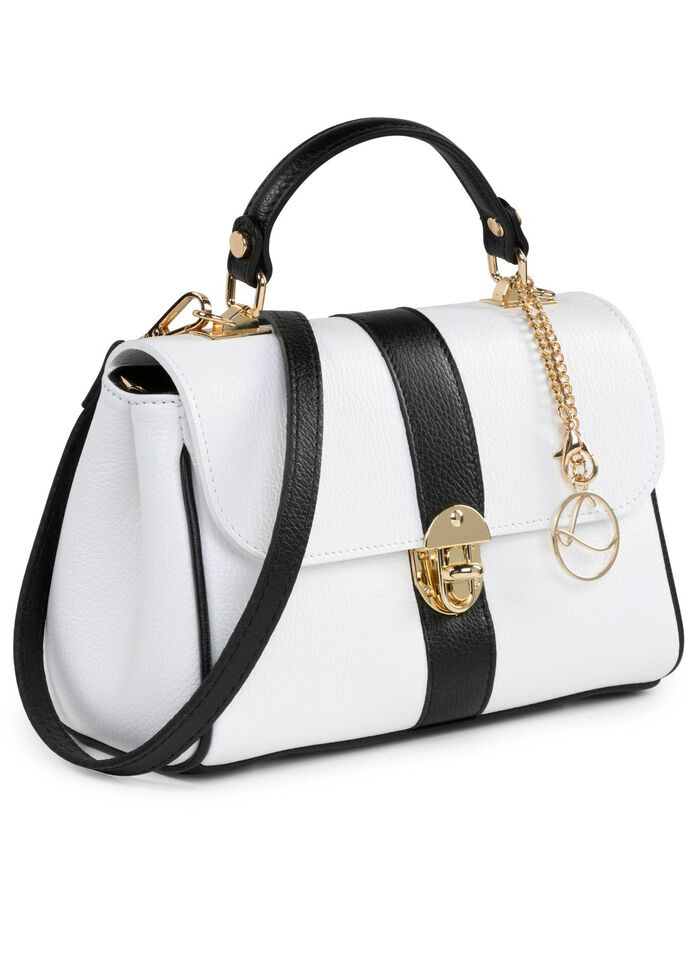 Tas Laurina van generfd kalfsnappaleer WIT-ZWART