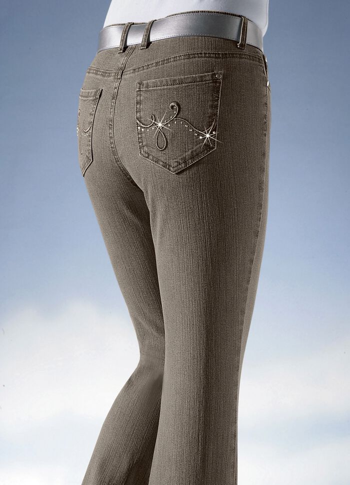 Jeans met fonkelende strasssteentjes TAUPE