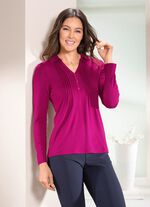 Poloshirt met korte decoratieve knoopsluiting in 3 kleuren FUCHSIA