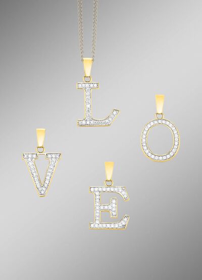 Damesletterhanger van 375 goud met zirkonia 