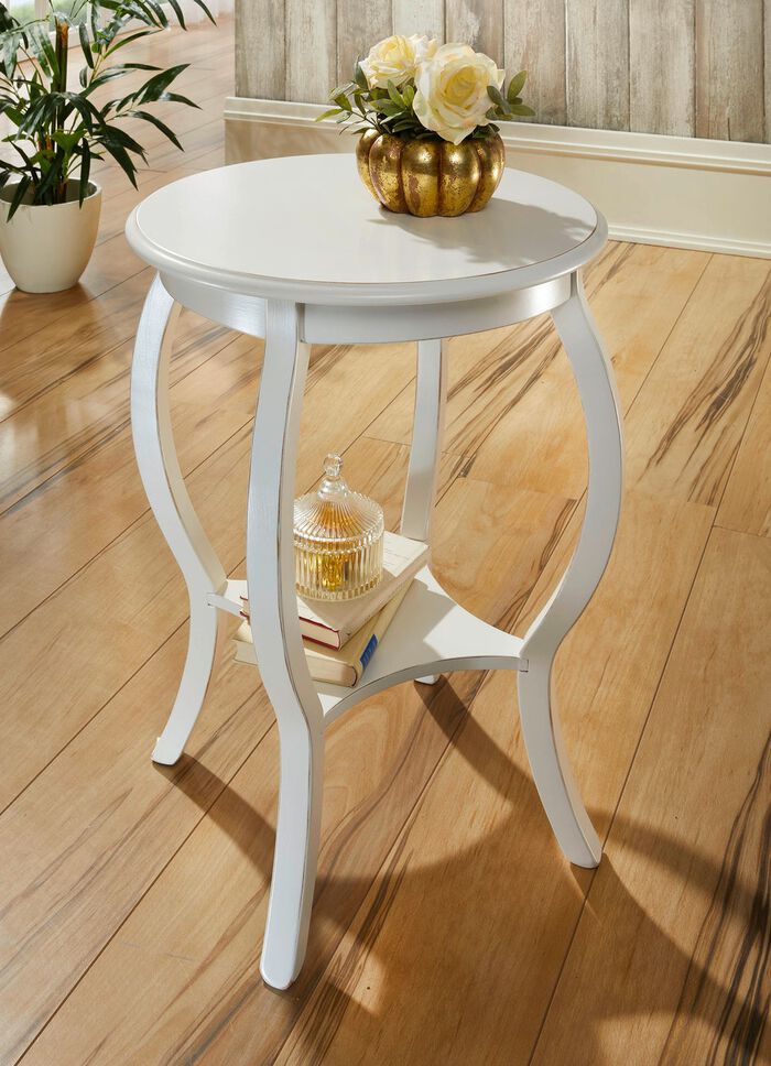 Gedeeltelijk massieve bijzettafel met poten van massief beukenhout ANTIEK WIT