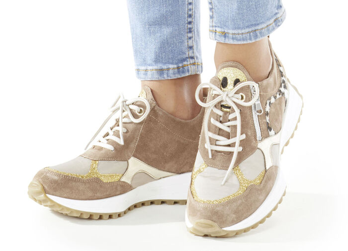 Waldläufer sneakers met brutale glitterapplicaties TAUPE-GOUD