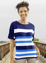 Trui met strepenmotief MARINEBLAUW-WIT-AZUURBLAUW