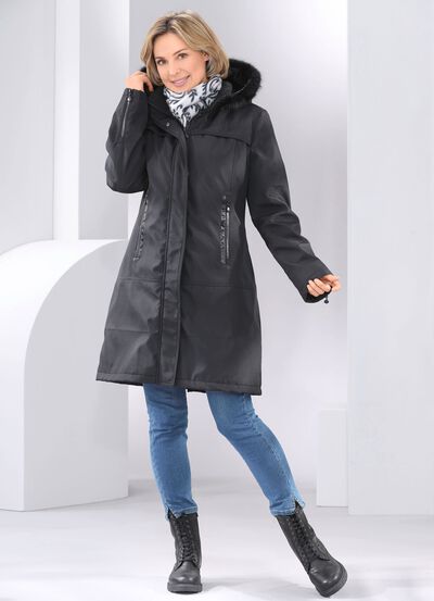 Korte jas met vaste imitatiebontrand 