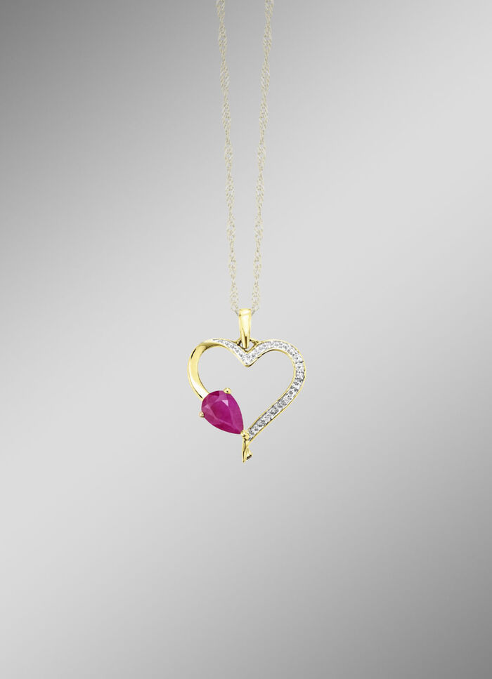 Glanzende harthanger met echte robijn 