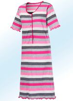 Nachthemd met knoopsluiting en met garen geverfd streepjesmotief 