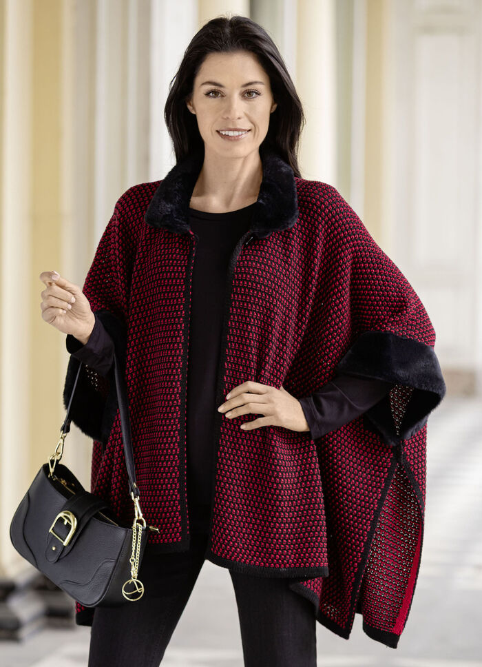 Poncho met imitatiebontrand 