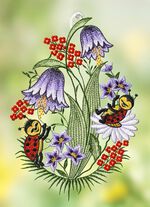 Raamdecoratie lieveheersbeestje van kantwerk uit Plauen 