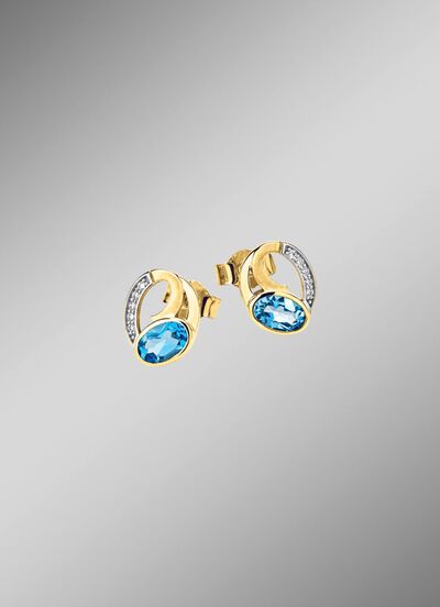 Oorstekers met blauwe topaas en zirkonia 