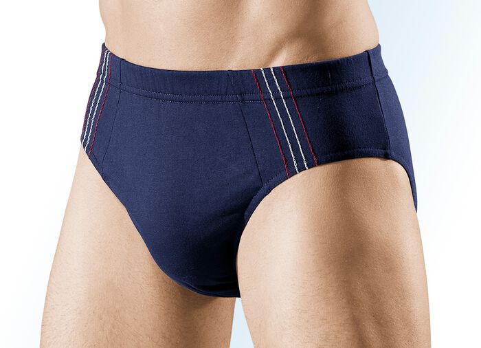 Set van vier slips, effen, met contrasten zijkant 2X MARINE-ROOD-ECRU, 2X MARINE-ORANJE-TURKOOIS