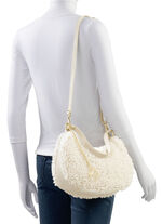 Tas Laurina van knuffelig teddypluche en generfd kalfsleer ECRU