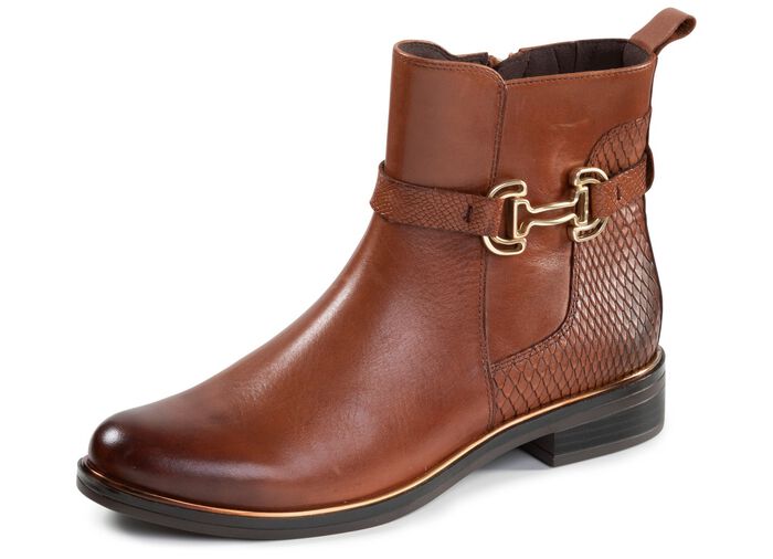 ELENA EDEN, chique dames enkellaarsjes, winterschoenen, breedte G, met rits COGNAC