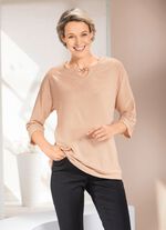 Shirt met V-split en decoratieve rand 