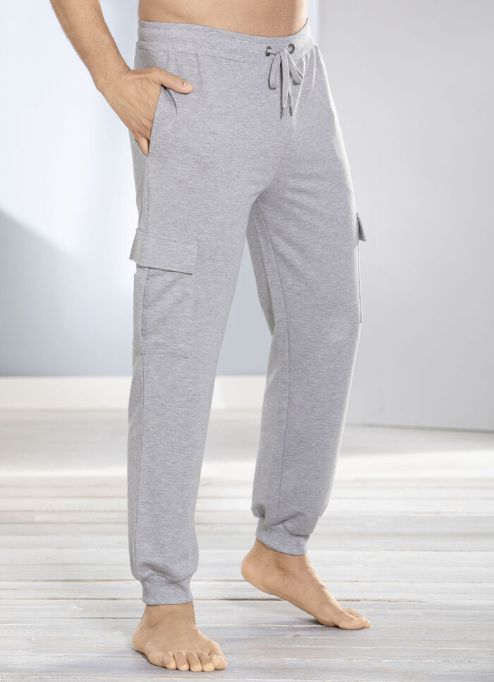 Slaap- en vrijetijdsbroek met cargozakken en zijzakken GRIJS GEMÊLEERD