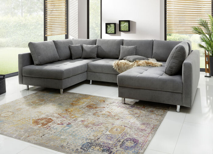 Gestoffeerd meubilair met kruk en kussens GRIJS