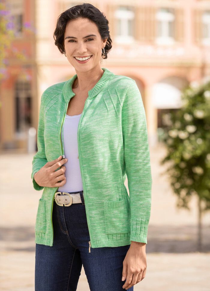 Cardigan met gebreide boord en zakken GR&Uuml;N MELIERT