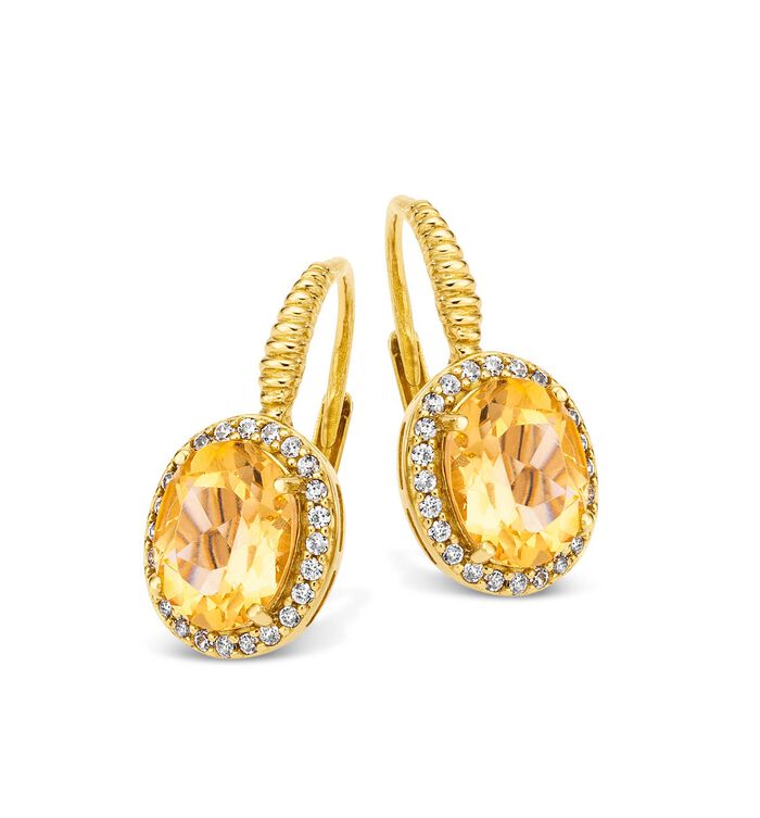 Oorbellen met echte citrien en kunststof. zirkonia 