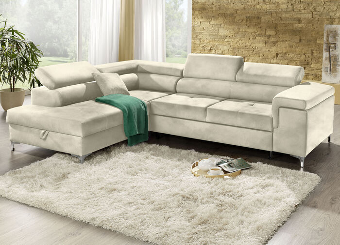 Gestoffeerde hoek met bedfunctie en comfortabele schuimvulling BEIGE