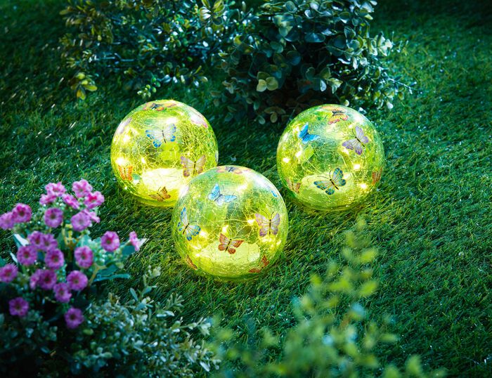 LED-glazen bollen &bdquo;Vlinder&ldquo;, set van 3 