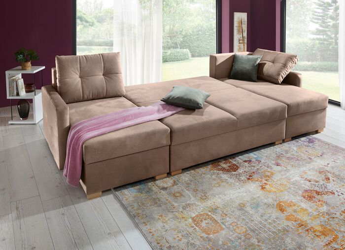 Comfortabele leefruimte met bedfunctie en 3 bedstedes TAUPE
