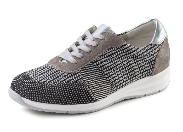 ELENA EDEN veterschoen met leren details ZWART-WIT-TAUPE