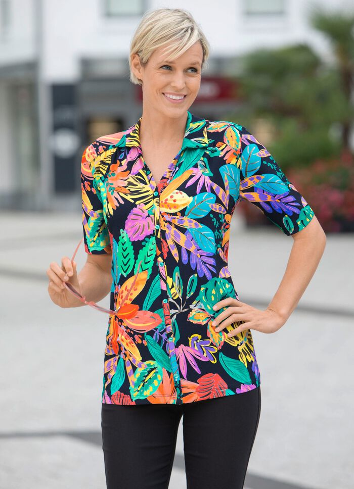 Poloshirt met doorlopende decoratieve knoopsluiting 