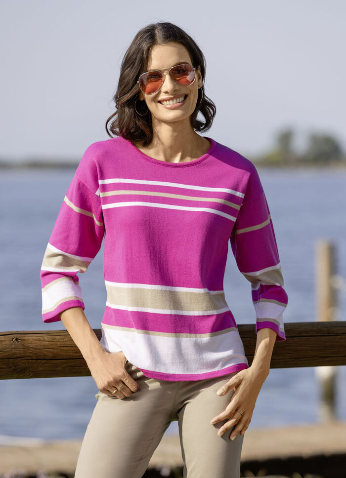Gestreepte trui ROZE-WIT-BEIGE