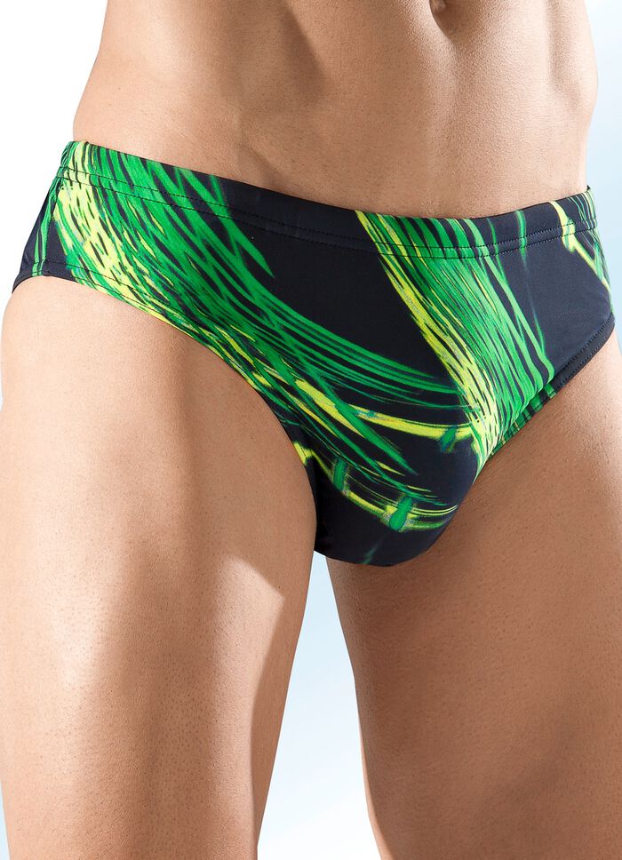 Zwembroek in de vorm van een slip met een kleurrijk printdessin ZWART-GROEN-GEEL