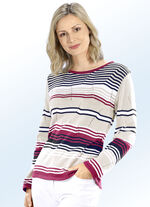 Trui in gestreept dessin met ajouraccenten 