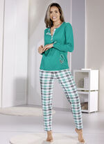Tweepak pyjama, lange broek met elastische tailleband 1X PETROL-WEISS KARIERT, 1X AUBERGINE-WEISS KARIER