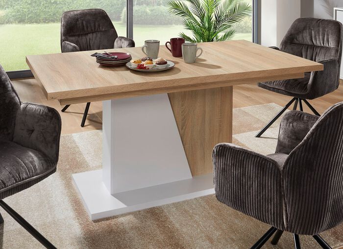 Eettafel met synchrone uitschuifbare tafel van aluminium EIKEN SONOMA WIT