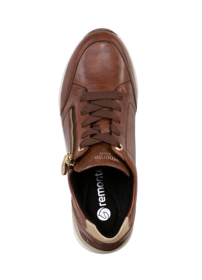 Remonte sneakers met veters en mat gouden bies BRUIN